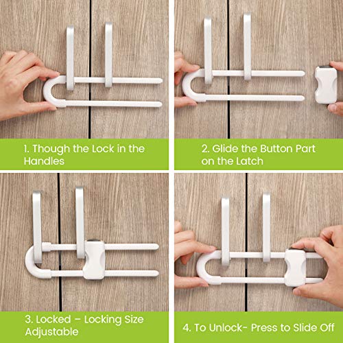 [Australia] - Jetec 10 Pieces Cabinet Locks for Babies, U-Shaped Proofing Drawers Safety Child Locks Adjustable, Easy to Use Childproof Latch for Knob Handle on Kitchen Door Storage Cupboard Closet (White) White 