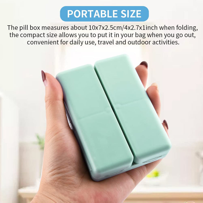 Xiaokeis 2 Pcs Pill Organizer, Travel Pill Organizer, Pocket Pharmacy with 7 Compartments Design, Magnetic Travel Pill Box Pill Dispenser, Portable Medicine Vitamin Holder Container(Blue+Green) Blue+green
