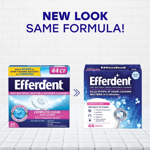 Efferdent Retainer & Denture Cleaner Tablets, Complete Clean, 44 Count, (Pack of 3) standard