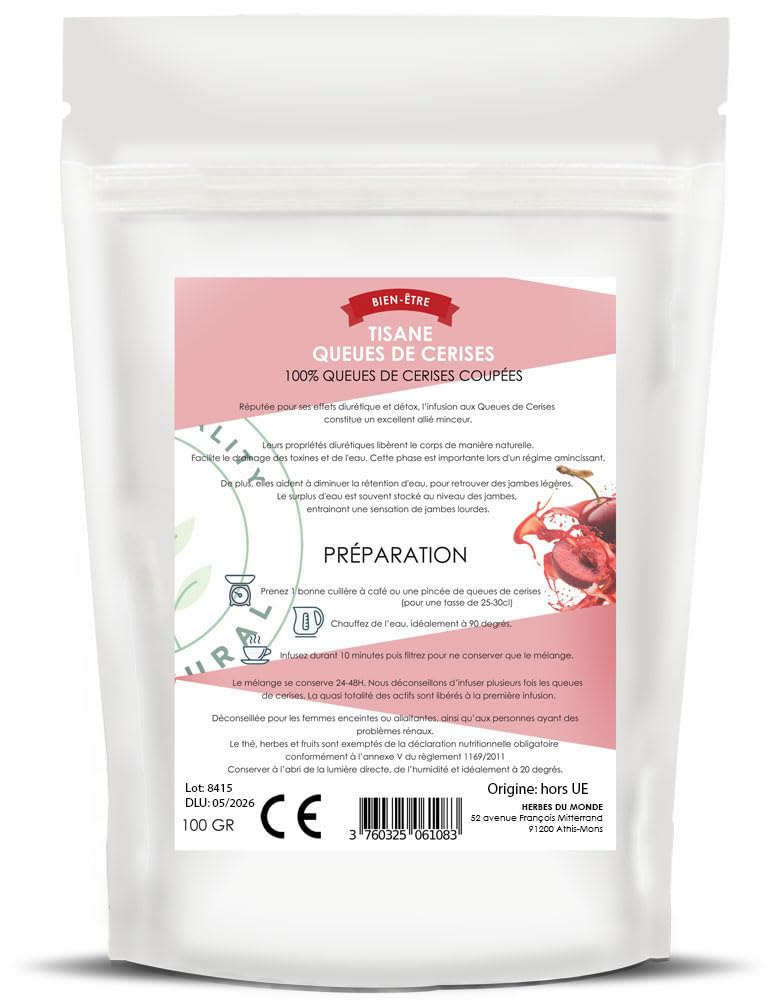 [Australia] - Herbes du Monde – Sliced cherry stems – Your ally in losing weight – Diuretic and slimming herbal tea – 3 sachets of 100 g each Unflavoured 