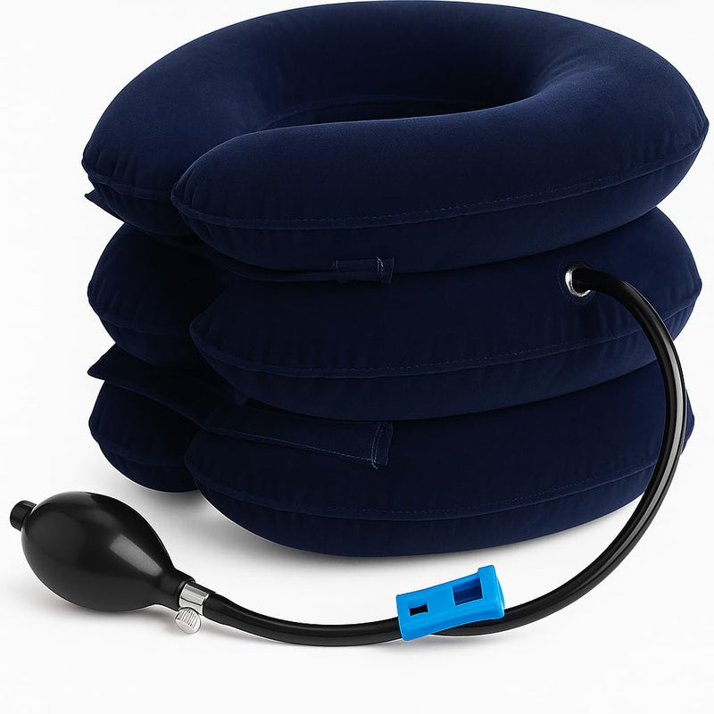 [Australia] - Inflatable Neck Stretcher for Instant Neck Pain Relief Chiropractor Recommended, Adjustable Cervical Neck Traction Device for Pinched Nerve Neck Relief Adjustable (S,M,L) Navy Blue 