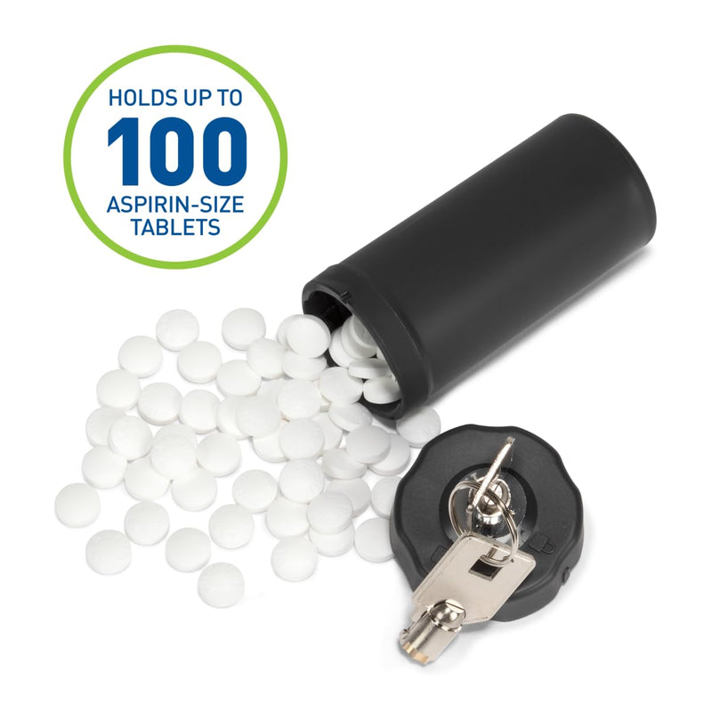 Ezy Dose Pill Box and Medicine, Vitamin Container, Safe for Money & Travel Items, Durable Canister, 2 Keys with Lock, Small Black