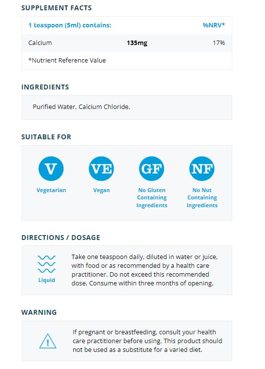 Metabolics Ionic Calcium Extra Strong Concentration 250ml | 135mg Per Dose- Calcium Liquid Supplement | UK Made Supplement- No Additives