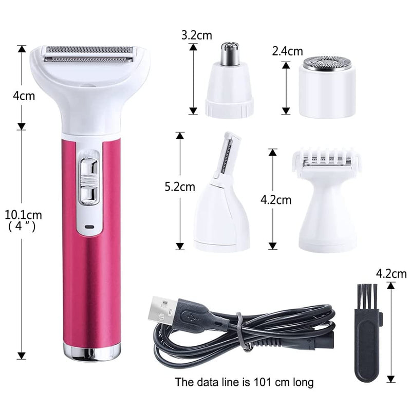 [Australia] - 5 in 1 Electric Razor for Women Removal for Body Nose Hair Trimmer Face Shavers Eyebrow Legs Armpit Bikini Area Pubic Underarms Painless Rechargeable Portable Facial Hair Removal 