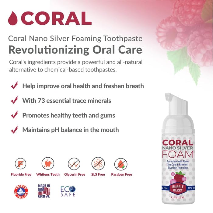 [Australia] - Coral Nano Silver Kids Fluoride Free Foaming Bubble Berry Coral Calcium Toothpaste, Natural Formula, SLS and Glycerin Free - 4 Ounce 4.2 Ounce (Pack of 2) 