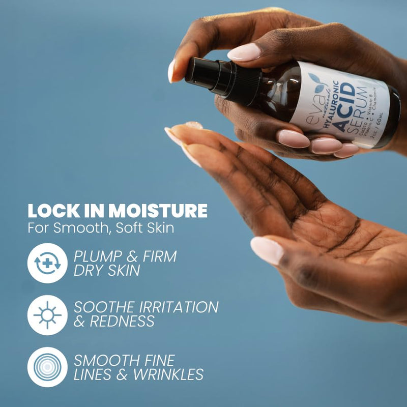 Eva Naturals Hyaluronic Acid Serum for Face, Vitamin B5 & Hydrating, 60 ml | Lightweight, daily moisturizer Regular 2 Fl Oz (Pack of 1)