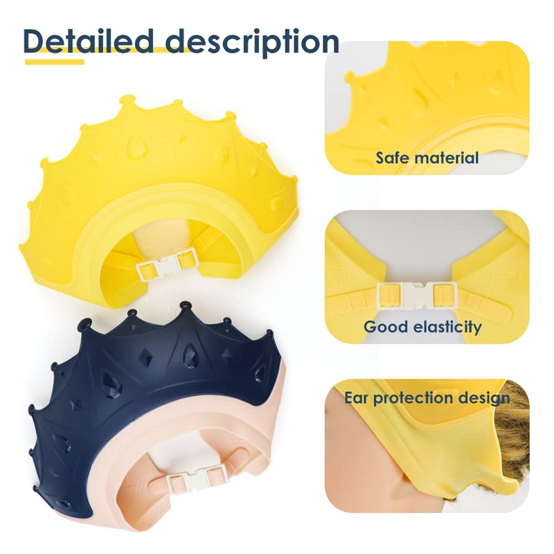 [Australia] - 2 Pieces Soft Baby Shower Cap Soft Adjustable for Washing Hair Shield Safe Visor Cap Bathing Shampoo Shower Protection Bath Hat for Toddler Kids Children 
