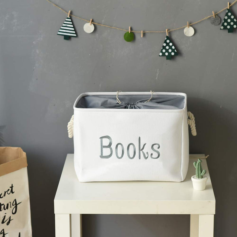 [Australia] - INough Book Basket for Kids Room, Book Storage Basket Book Organizer for Nursery Room Classroom Library Book Storage Box Collapsible Book Bins with Drawstring Closure for Cartoon Book Reading Books Large (Pack of 1) 