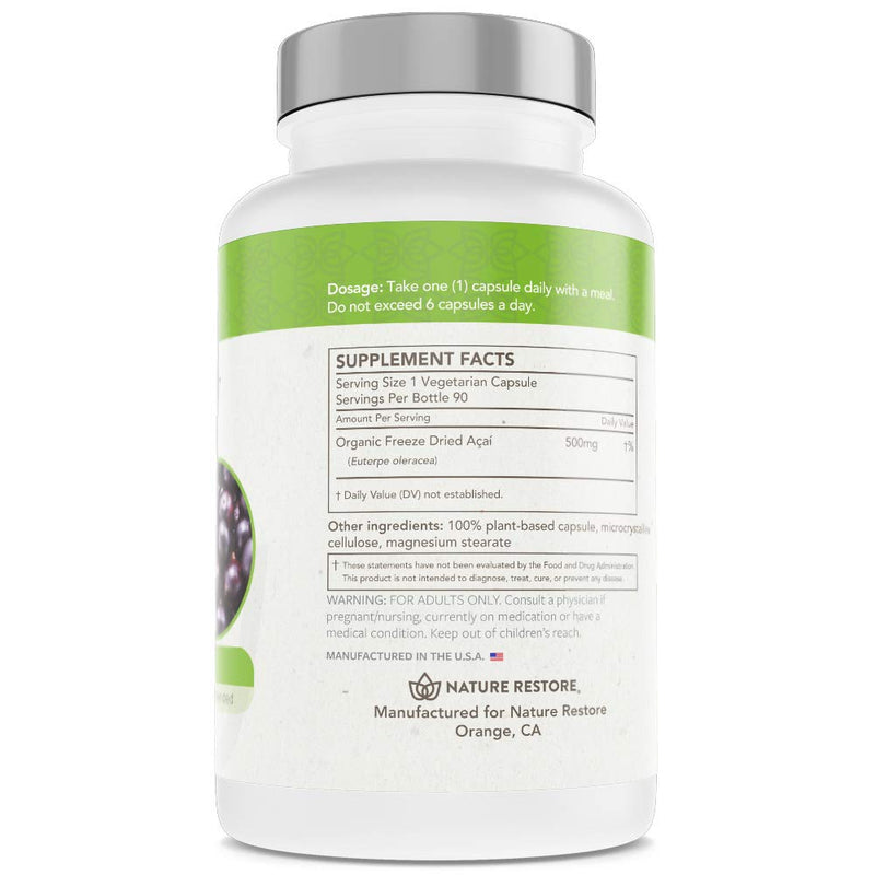 [Australia] - Nature Restore Organic Acai Berry Supplement, Freeze Dried, 90 Acai Berry Capsules, Non GMO, Gluten Free, Vegan 