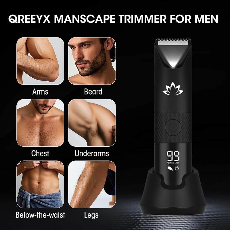 [Australia] - Manscape Trimmer for Men - Electric Body Hair Trimmer with Light, IPX7 Waterproof Electric Razor for Balls/Pubic/Groin/Legs/Chest Hair Removal, Lightweight with LED Display, Gifts for Him Dad 