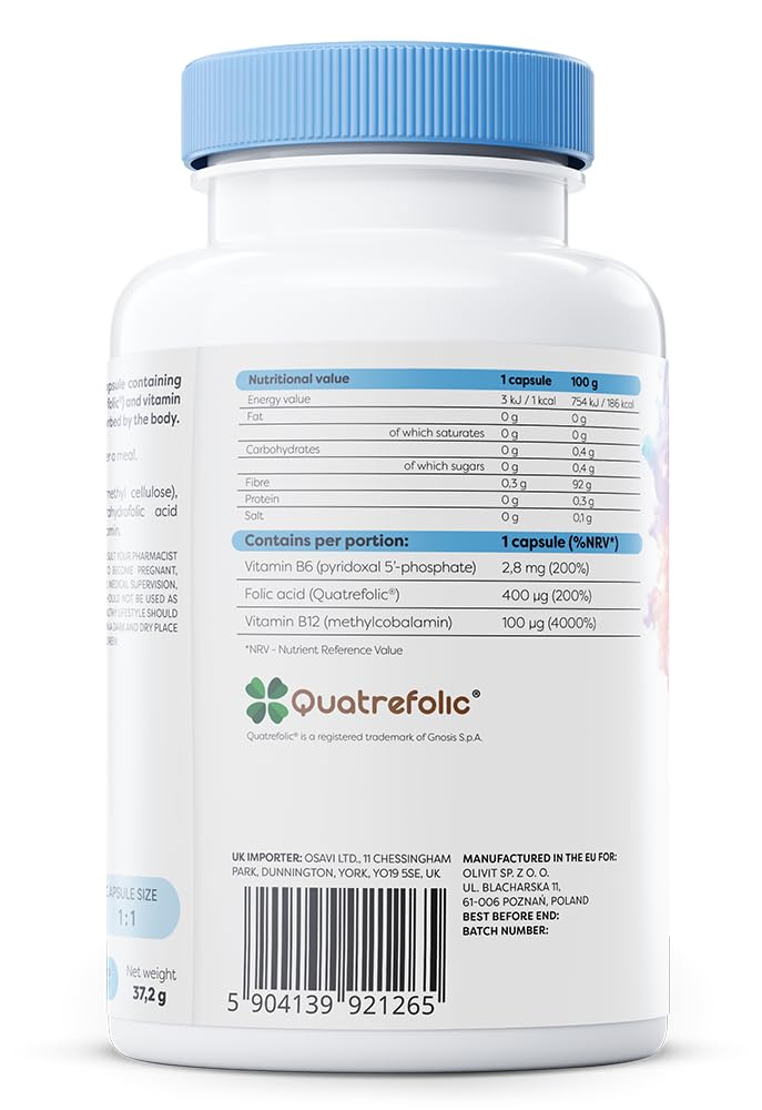 Osavi Methylfolate & Methyl–B12 – 120 Vegan Capsules | Active, Methylated Forms of Folate & B12 | Supports Immune System, Psychological Functions & Reduces Fatigue