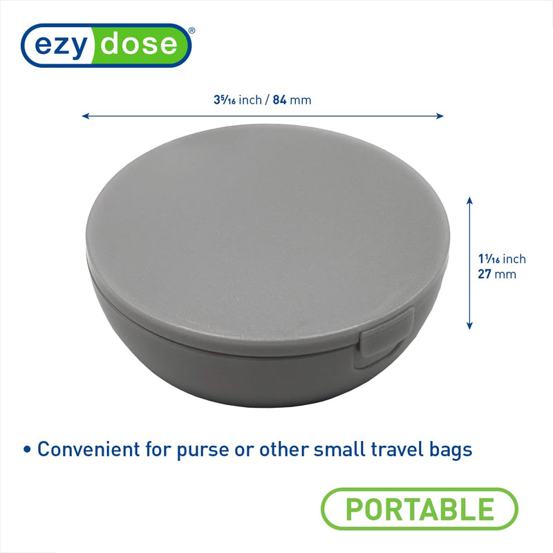 Ezy Dose Round Travel Compact Pill Organizer with Built-in Mirror, Gray | Compact and Portable Medication Case for Daily Vitamins, Pills, and Medicine Management, Ideal for Travel and On-The-Go Use Small Mirrored Case