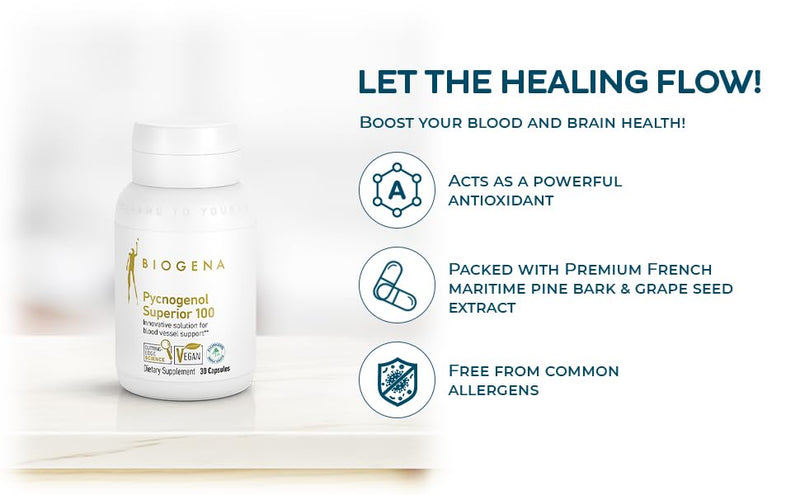 [Australia] - Biogena Pycnogenol 100 mg Gold with Premium Patented French Maritime Pine Bark Extract (Pinus Pinaster) to Support Blood Circulation 