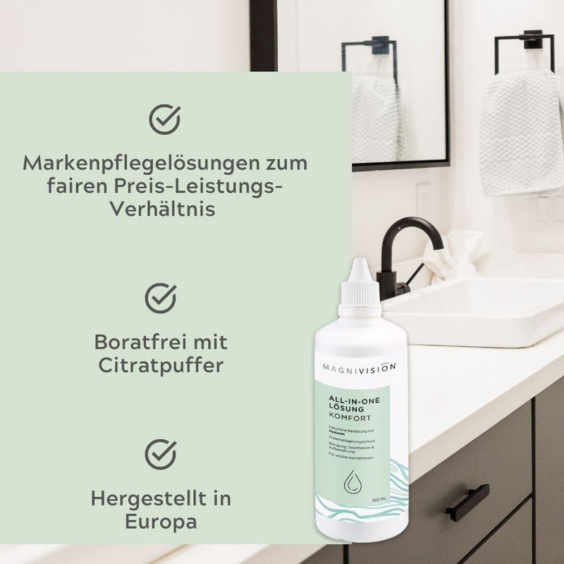 [Australia] - MAGNIVISION All-in-One Solution Comfort, 100ml (travel size) for soft contact lenses, for cleaning & storing soft contact lenses, borate-free, Made in Europe 