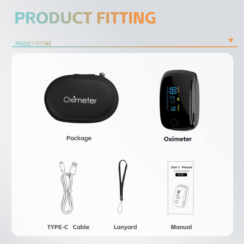 [Australia] - Rechargeable Pulse Oximeter Fingertip Oxygen Monitor Fingertip with SpO2 Pulse Rate and PI RR OLED Precision Fast Oximeter SpO2 Reading Outdoor Sports Home (Black) 