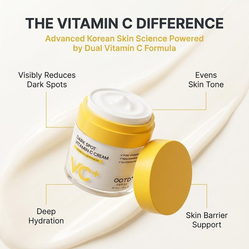 #OOTD Vitamin C Face Cream for Sensitive Skin, 1.69 fl oz | Korean Skincare | Clinically tested to reduce melanin by 15.4% in 14 days; Vitamin C face cream fades dullness for a radiant glow