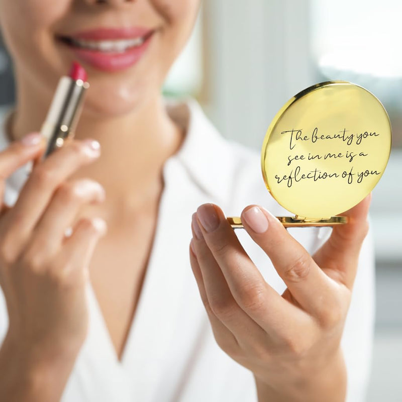 [Australia] - Love, Georgie "The beauty you see in me is a reflection of you" Pocket Mirror. Gift for Weddings, Birthdays, or Mother's Day. Compact Mirror for the Mother of the Bride or Groom. (Gold) Gold 