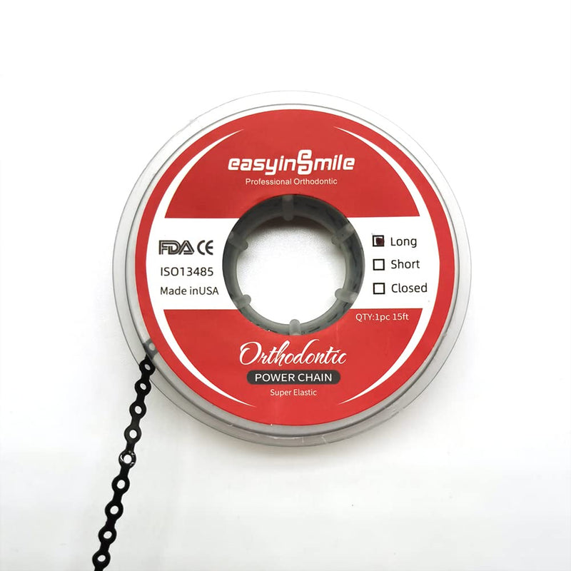 [Australia] - Dental Orthodontic Power Chain Multicolor Spool Elastic Rubber Bands for Teeth Braces (Long, Black) Long 
