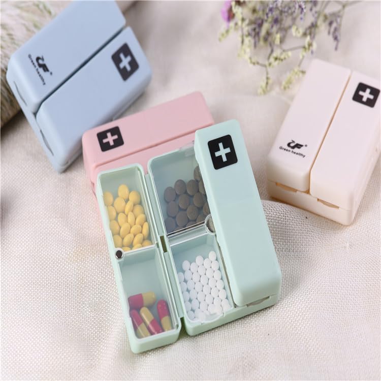 Daily Pill Organizer Box, 7 Compartments Portable Case for Travel | Folding Design Medicine Dispenser Reminder for Purse Pocket to Hold Vitamins, Cod Liver Oil, Supplements, Medication, Blue