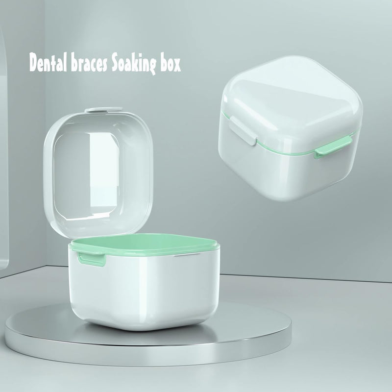 [Australia] - MURRI&MURRDI Retainer Case 2 Pack, Denture Case with Mirror, Denture Bath Box with Strainer Basket, Cute Denture Holder Retainer Storage Soak Container for Travel, Braces Cleaner Kit (C White) C White 