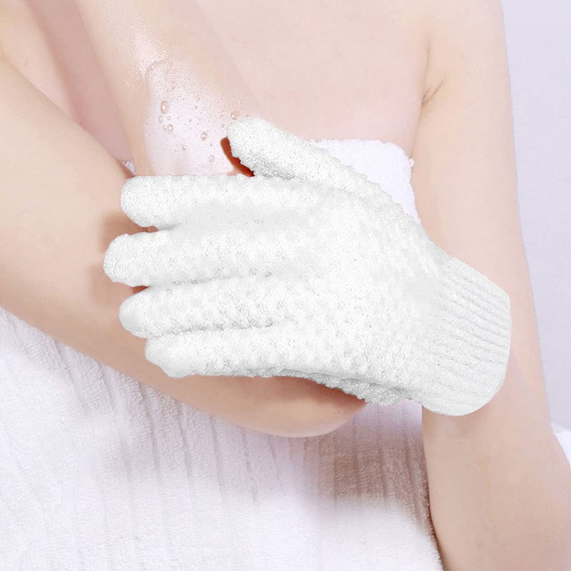 [Australia] - Healifty Exfoliating Gloves Five Finger Gloves Soft Bath Towel (White) Pack of 8 