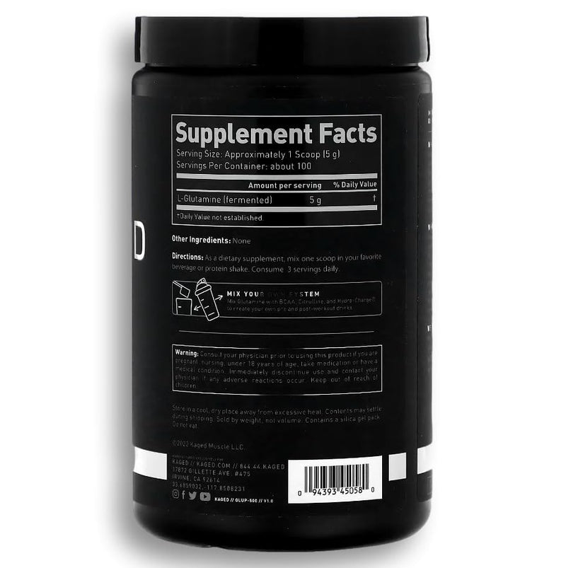 [Australia] - Kaged MUSCLE, L-Glutamine Powder 500 Gram, Vegan, Support Muscle Recovery, Post Workout, Glutamine, Banned-Substance Free, Unflavored, 100 Servings 