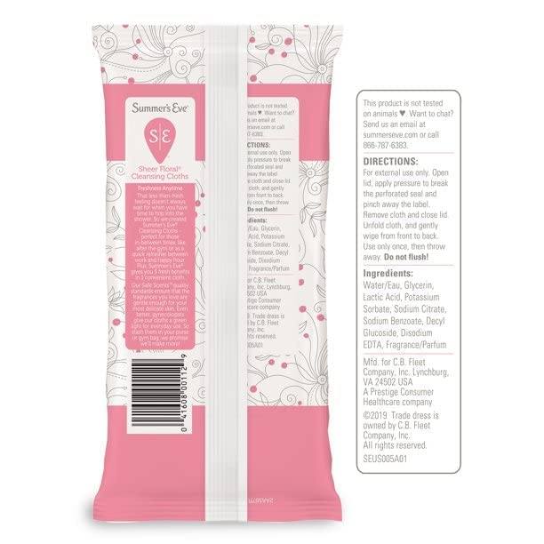 [Australia] - Summer's Eve Cleansing Cloths | Sheer Floral |32 Count | Pack of 4 | pH-Balanced, Dermatologist & Gynecologist Tested 
