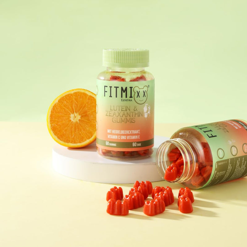 [Australia] - Fitmixx eye vitamins - 60 lutein zeaxanthin complex gummy bears with beta carotene, high-dose vitamin C - gummy bears vegan, lactose-free, sugar-free - eye vitamins - 100% natural 