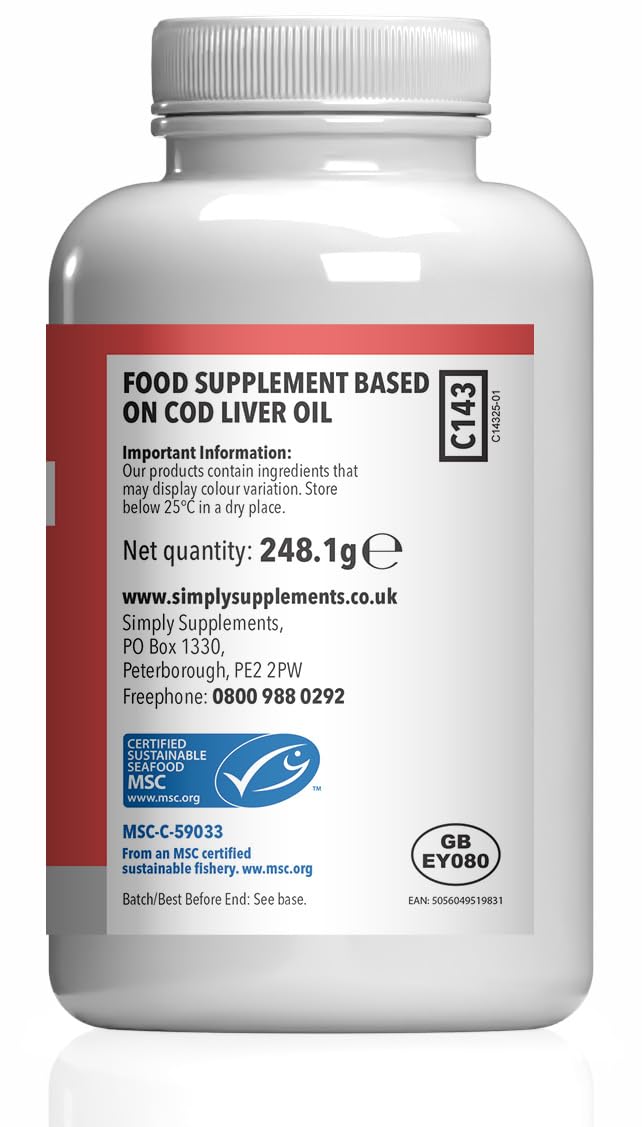 Pure Cod Liver Oil 1000mg | Supports Heart, Brain, Vision & Immune Health | 240mg of EPA and 270mg of DHA per Serving | 360 Capsules | Made in The UK | Made with MSC-Certified Cod Liver Oil New Label Design