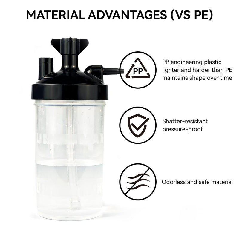 [Australia] - Oxygen Humidifier Bottle for 1 pk & Right Angle Bottle Elbow & 12'' Adapter Tubing -Lightweight Portable Plastic 