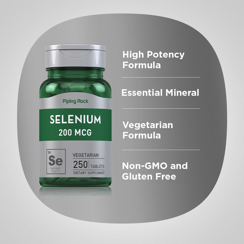 [Australia] - Piping Rock Selenium 200mcg Supplement | 250 Tablets | Vegetarian, Non-GMO, Gluten Free 
