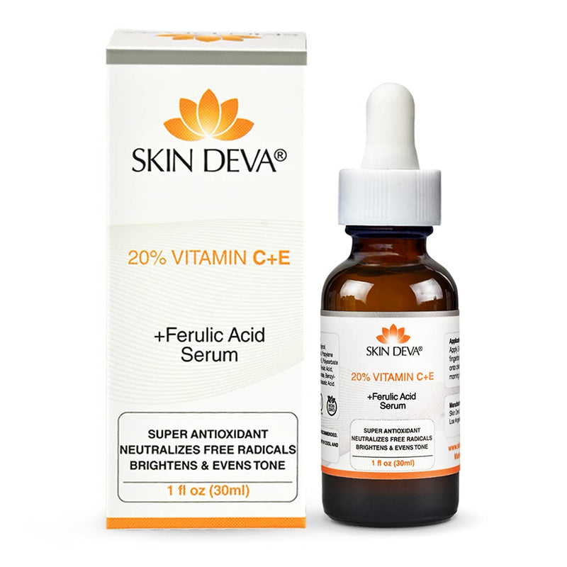 Skin Deva 20% Vitamin C Serum Anti Aging with Hyaluronic Acid & Vitamin E Ferulic Acid - Brightening Formula for Improving Appearance of Dark Spots, Fine Lines & Wrinkles - All Skin Types, 1 fl oz 1 Fl Oz (Pack of 1)
