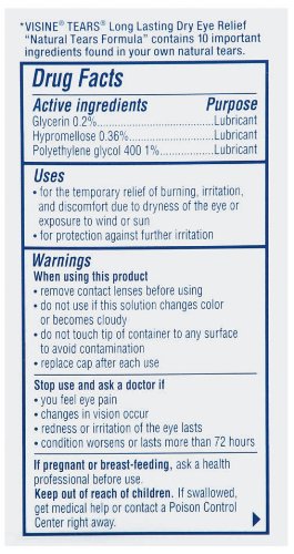 Visine Dry Eye Relief Lubricant Eye Drops with Polyethylene Glycol 400 to Moisturize and Soothe Irritated, Gritty and Dry Eyes, Designed to Work Like Real Tears, 0.5 fl. oz 0.5 Fl Oz (Pack of 1)