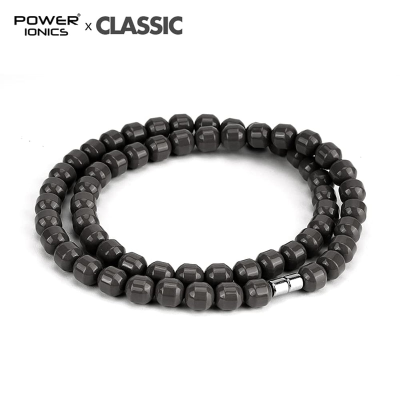 [Australia] - Power Ionics 0.3 inch Black Tourmaline Beaded Necklace, Infinity Stretch Necklace, Fit for Size 19 inch, with Magnet Buckle DarkGray 