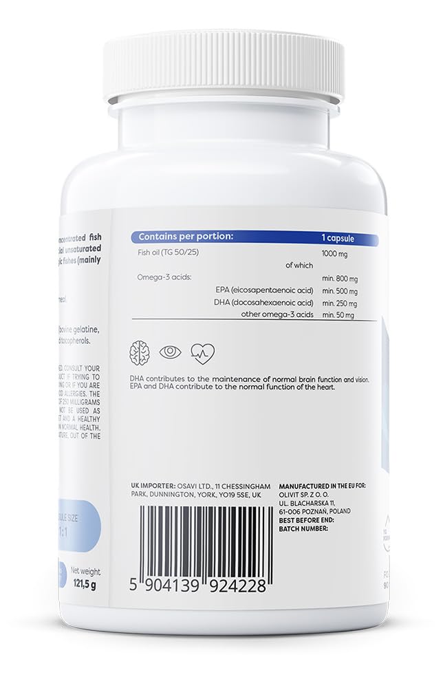 Osavi Super Strong Omega–3 500 EPA / 250 DHA – 90 Softgels | Concentrated Omega–3 from Pelagic Fish | Supports Heart Health, Brain Function, and Vision | Highly Purified with Molecular Distillation 90 count (Pack of 1)