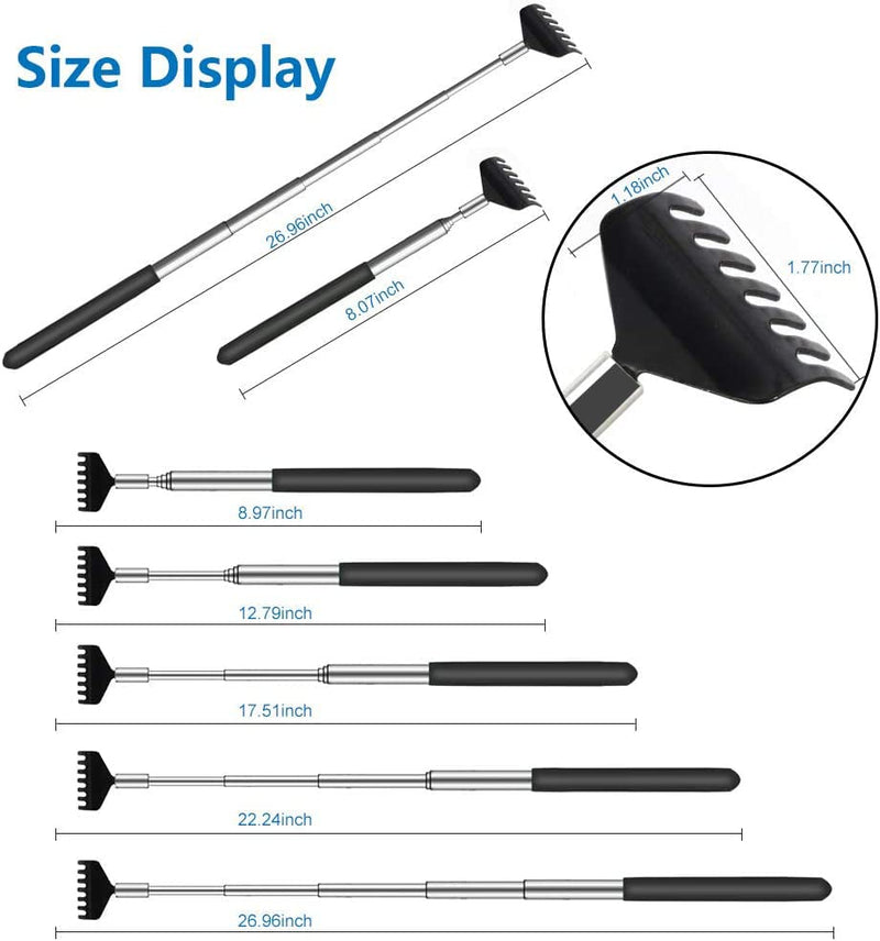[Australia] - 6 Pack Extendable - Portable Telescoping Metal Back Scratchers/Hand Massager with Soft Rubber Handles for Thanksgiving, Birthday, Christmas Gifts 