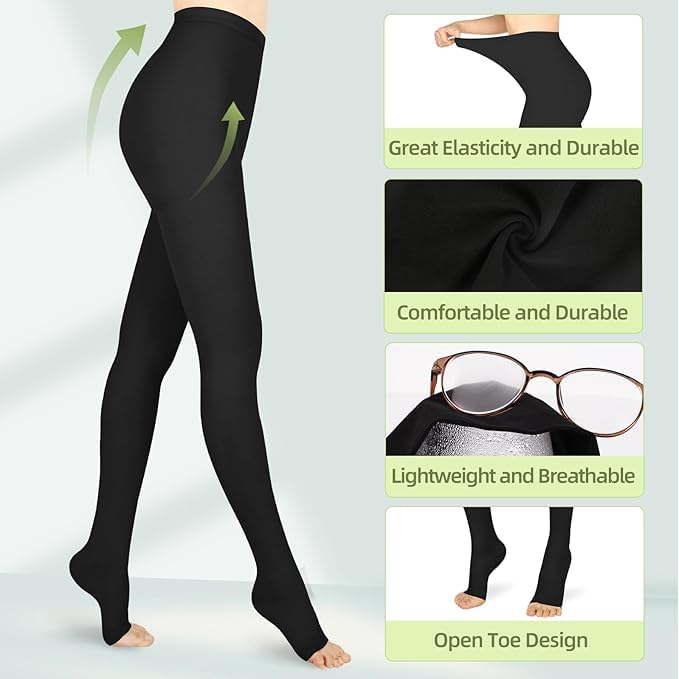 [Australia] - Compression Pantyhose for Women & Men, 2 Pairs 15-20mmHg Medical Graduated Compression Stockings Leggings Medium Open Toe/Black*Beige/2 Pair 