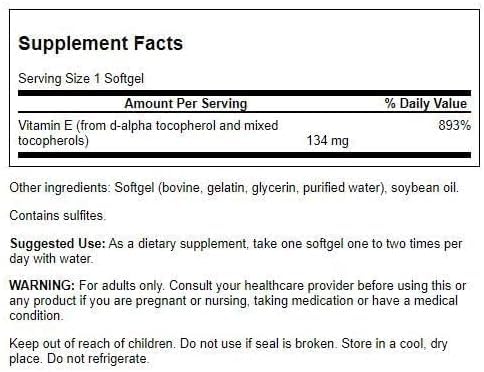 Swanson Vitamin E Mixed Tocopherols 200 IU (134 mg), 250 Softgels | Essential for Cardiovascular Health, Provides Daily Antioxidant Support, Promotes Healthy Cellular Function 250 Count (Pack of 1)