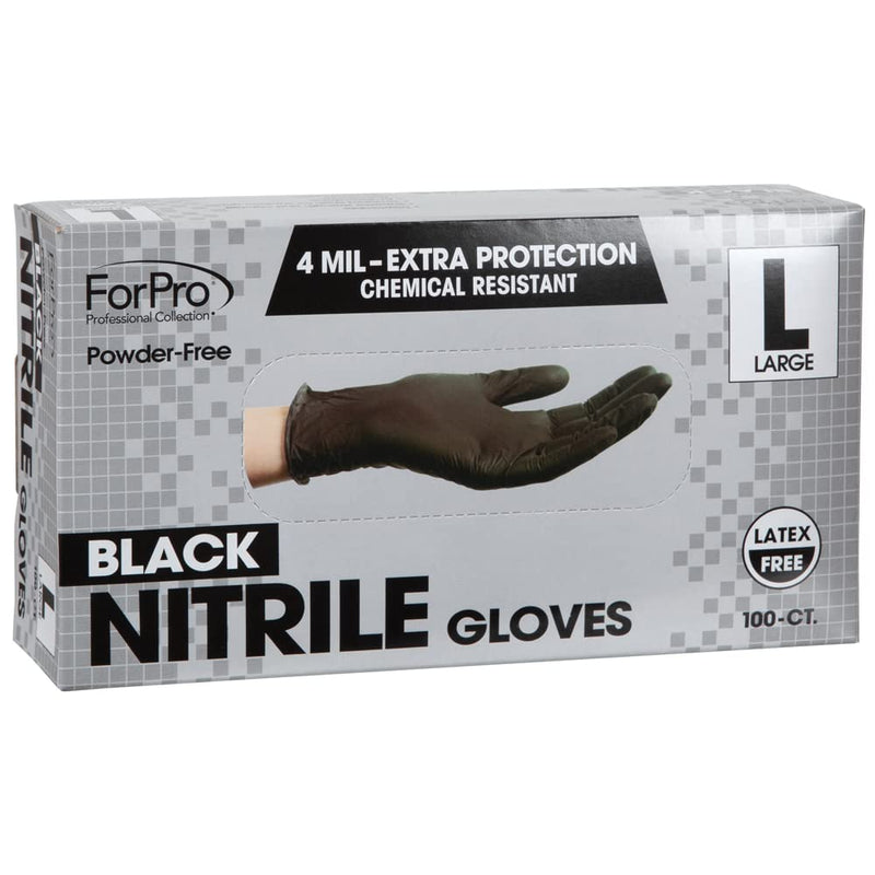 [Australia] - ForPro Professional Collection Disposable Nitrile Gloves, Chemical Resistant, Powder-Free, Latex-Free, Non-Sterile, Food Safe, 4 Mil, Black, Large, 100-Count Large (Pack of 100) 