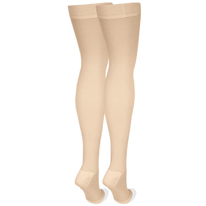 [Australia] - NuVein Medical Compression Stockings, 20-30 mmHg Support, Women & Men Thigh Length Hose, Open Toe, Light Beige, Medium Medium (1 Pair) 