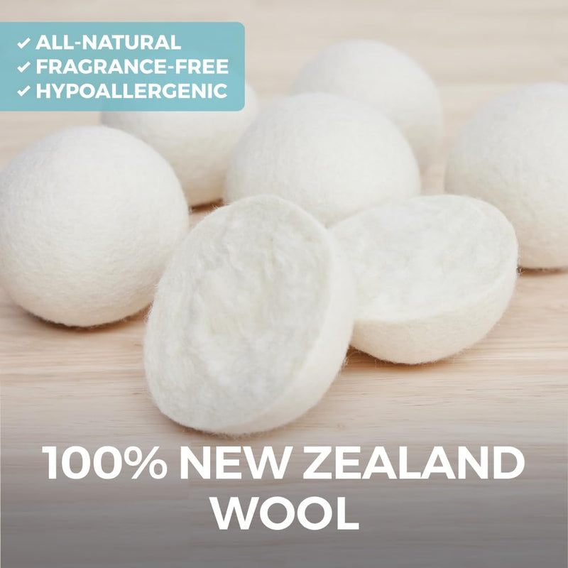 HOME GENIE XL 100% New Zealand Wool Dryer Balls, 6 Pack, Reusable Over 400 Loads, Fast Drying and Helps Reduce Wrinkles, Anti Static Lint Pet Hair Natural Fabric Softener, Laundry Essentials, White