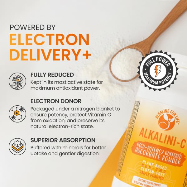Alkaline for Life Buffered Vitamin C Powder, Corn-Free, L-Ascorbate | 1,584 Mg L-Ascorbate Per Half-Teaspoon; With Potassium, Calcium, Magnesium, Zinc; Non-Acidic, Gentle; Vegan 8 Ounce (Pack of 1)
