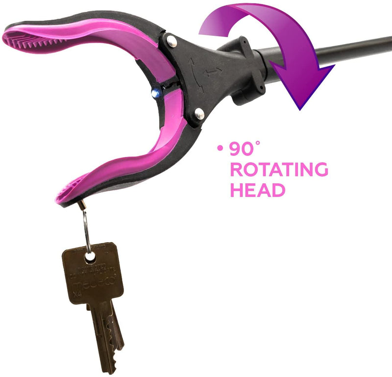 Grabber Tool 19" Aluminum Magnetic Claw with LED Light, Lightweight Foldable Reacher Grabber Pickup Tool, Gripper Grabbers for Elderly Grab it Reaching Tool Trash Picker Grabber, Pink, by Luxet