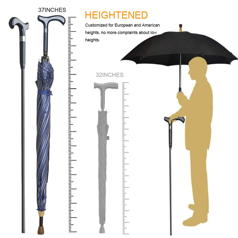 Walking Cane Umbrella For Taller, Heavy Duty Stick Umbrella With Longer Carbon Fiber Cane, Large Walking Stick Umbrella Crutch Umbrella - Ideal Gift For Night Hiking Rainy (Blue Stripe Extra Long)