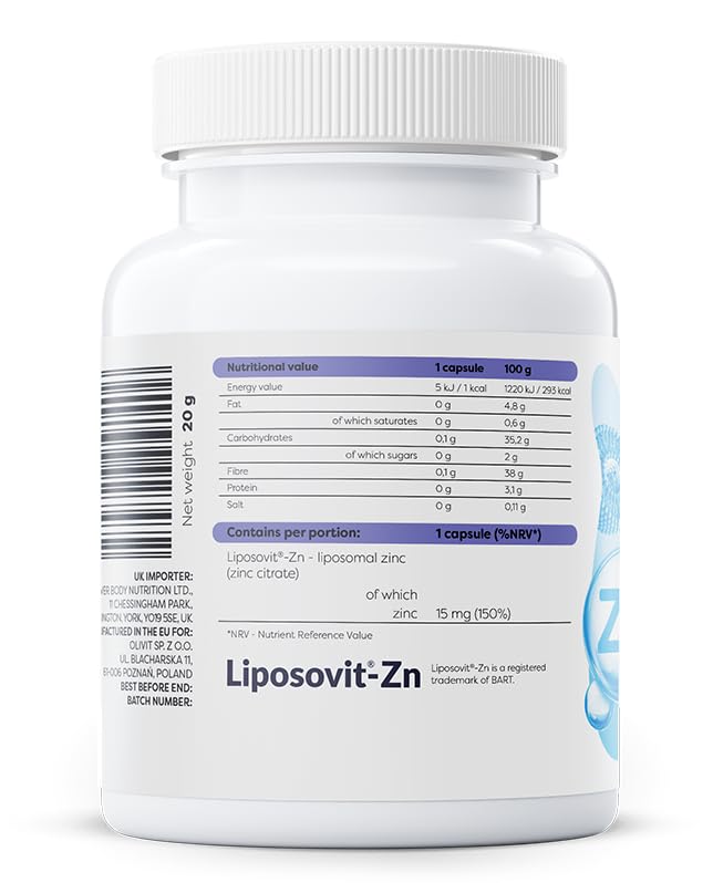 Osavi Liposomal Zinc 15 mg - 60 Vegan Capsules | Liposovit®-Zn Capsules | High Absorption & Gentle on Stomach | Supports Immune System, Cognitive Function, Hair, Skin & Nails