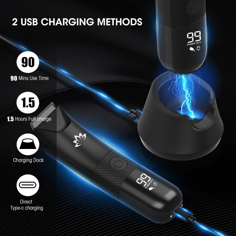 [Australia] - Manscape Trimmer for Men - Electric Body Hair Trimmer with Light, IPX7 Waterproof Electric Razor for Balls/Pubic/Groin/Legs/Chest Hair Removal, Lightweight with LED Display, Gifts for Him Dad 