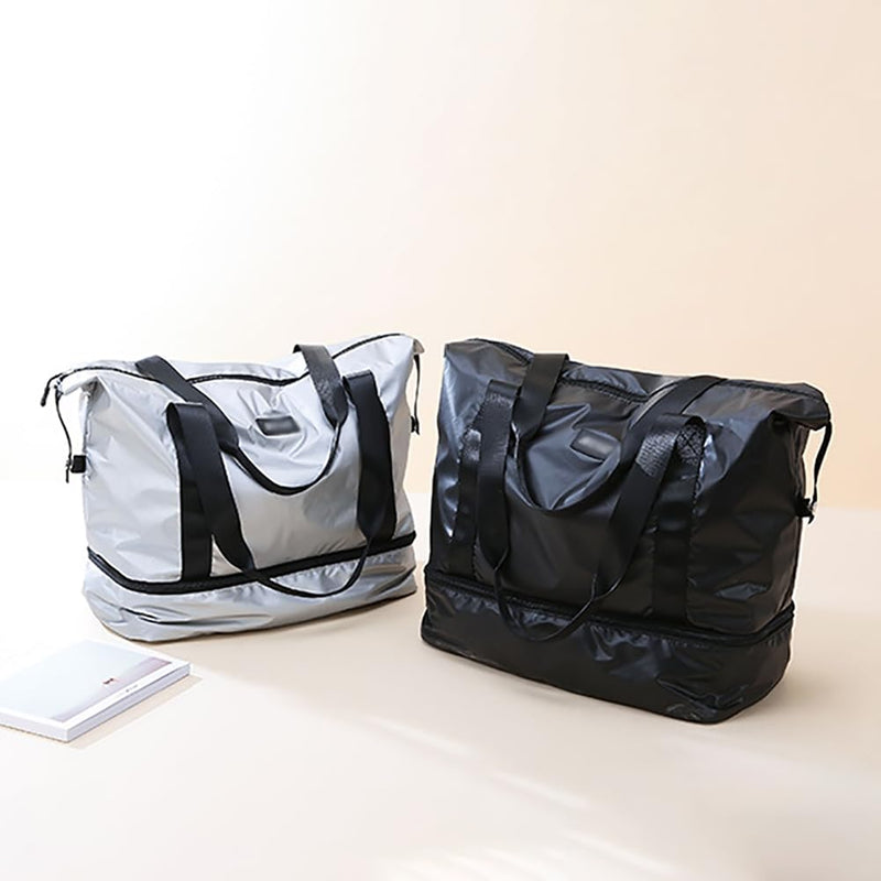 Womens Travel Weekender Bag Duffle Bag Overnight Bag with Shoe Compartment Carry-on Bag Sports Tote Gym Bag (Silver) Silver