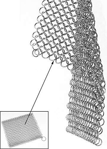 [Australia] - Cast Iron Scrubber 316 Stainless Steel Cast Iron Skillet Cleaner 8"x6" Chainmail Scrubber Scraper Chain Mail Link Scrub for Cast Iron Pre-Seasoned Pans, Griddles, BBQ Grills, and Pot Cookware Cleaning 