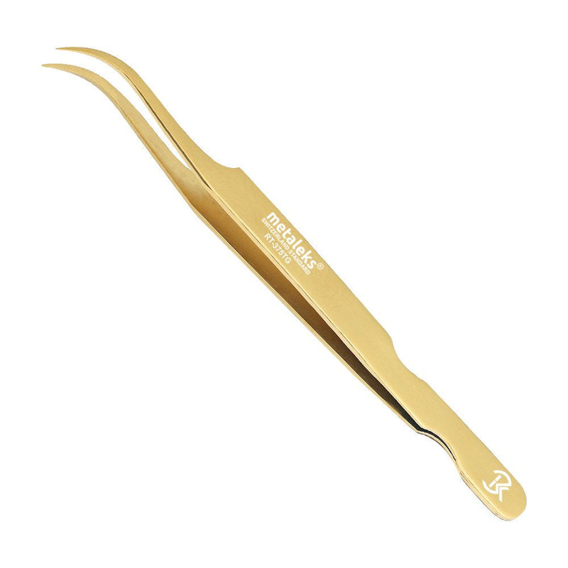 3Pcs Japanese Stainless Steel Tweezers for Eyelash Extension in Golden Titanium Coated with Golden Glitter Magnetic Kit