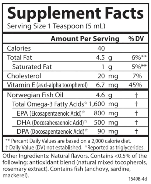 Fish Oil Liquid, Natural Lemon, The Very Finest1600mg, Nowregian Fish Oil, 200ml
